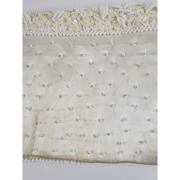 Vtg Handmade Emson Sequin and Beaded Ivory Clutch Made in Hong Kong 9x5 - Picture 4 of 16